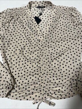 Adrianna Papell Heart Print V-neck Blouse-NWT